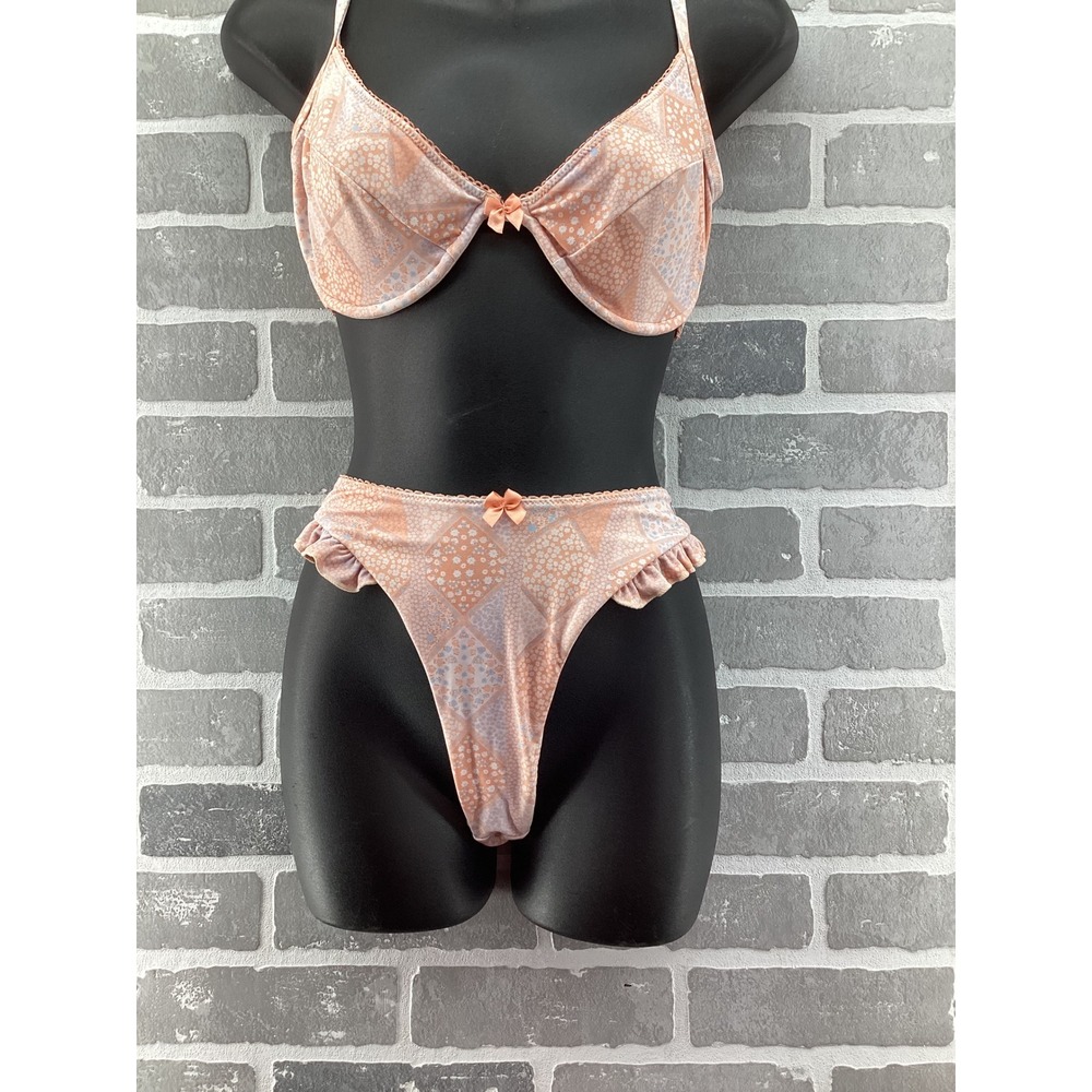 Blackbough Swim Peach Floral Patchwork Underwire Bikini Set Ruffle Trim Large